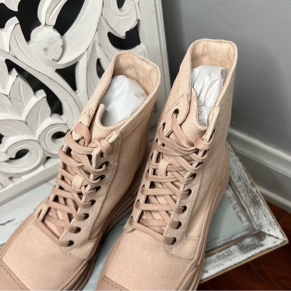 Free People Combat Boot Camp Out Canvas NWT Lace Up Boot Natural - Picture 10 of 13